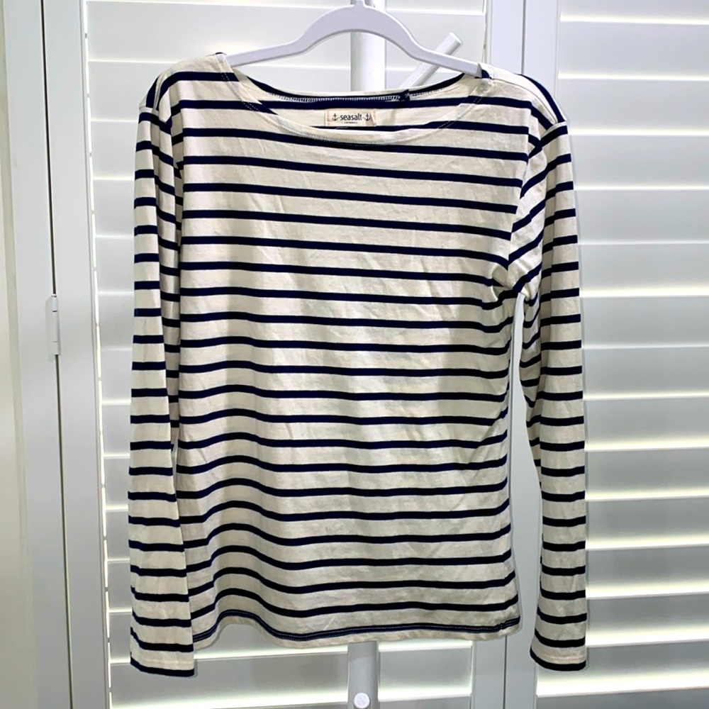 SEASALT CORNWALL NAUTICAL STRIPES 3/4 sleeve top organic